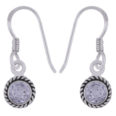 Gorgeous Twisted Wire Work Around White Cubic Zirconia Round Shape 925 Sterling Solid Silver Earrings - R3500542-69