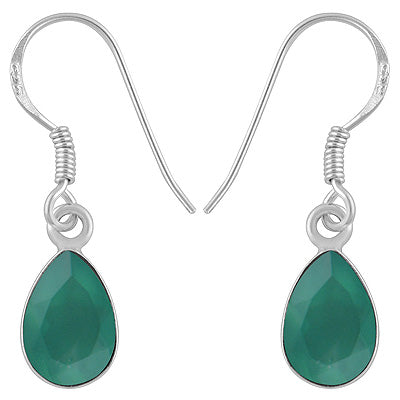 Stunning Beautiful Gemstone Green Onyx Pear Shape 925 Sterling Solid Silver Dangle Earrings - R3500549-13