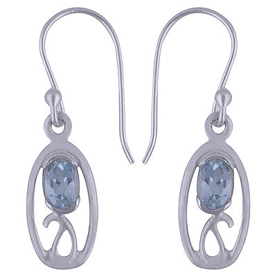 Alluring Handcrafted Design Around Blue Topaz Oval Shape 925 Sterling Solid Silver Dangle Earrings - R3500573-60