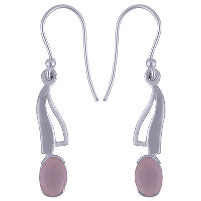 Alluring Unique Design Using Gemstone Rose Quartz Oval Shape 925 Sterling Solid Silver Dangle Earrings - R3500576-46