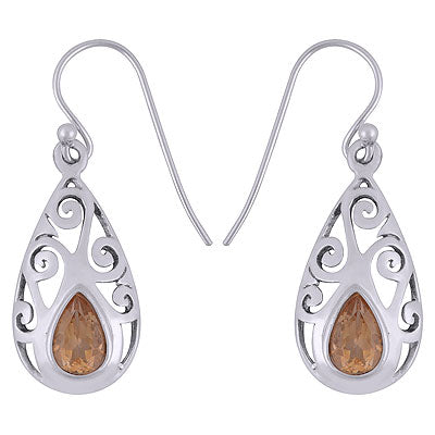 Stunning Handcrafted Work Around Citrine Pear Shape 925 Sterling Solid Silver Dangle Earrings - R3500614-4