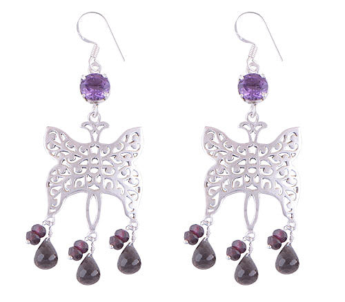925 Sterling Silver Garnet Smoky Topaz Amethyst Earrings - R3500629-4