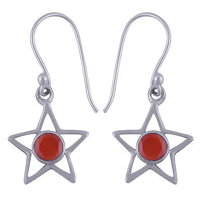 Alluring star Pattern around Carnelian Round Shape 925 Sterling Solid Silver Earrings - R3500632-110