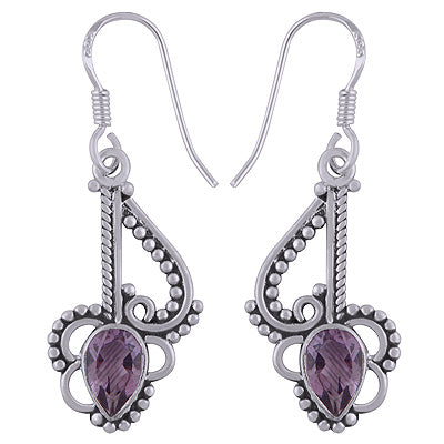 Gorgeous Handwork Around Amethyst Pear Shape 925 Sterling Solid Silver Hanging Earrings - R3500638-1