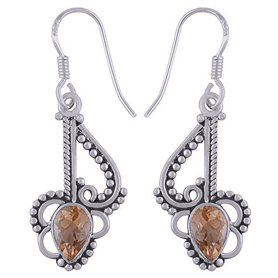 Gorgeous Handwork Around Citrine Pear Shape 925 Sterling Solid Silver Dangle Earrings - R3500638-18