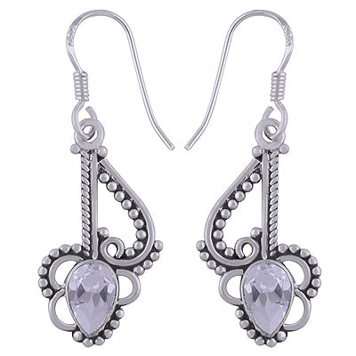 Gorgeous Handwork Around White Cubic Zirconia Pear Shape 925 Sterling Solid Silver Dangle Earrings - R3500638-23