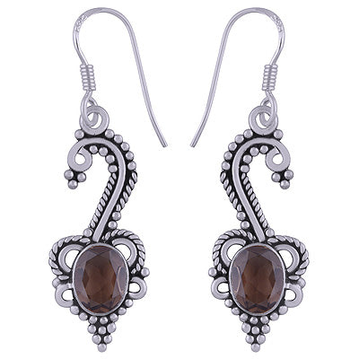 Stunning Rawa Work Around Smoky Topaz Oval Shape 925 Sterling Solid Silver Dangle Earrings - R3500639-23