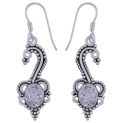 Stunning Rawa Work Around White Cubic Zirconia Oval Shape 925 Sterling Solid Silver Dangle Earrings - R3500639-28