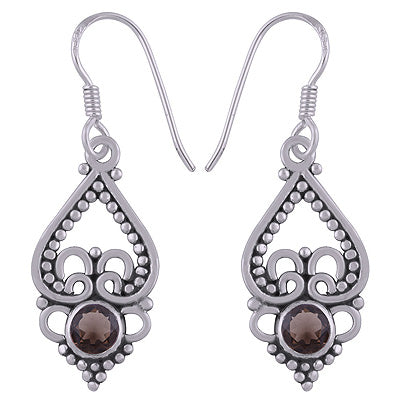 Beautifully Handcrafted Work Around Smoky Topaz Round Shape 925 Sterling Solid Silver Dangle Earrings - R3500641-24