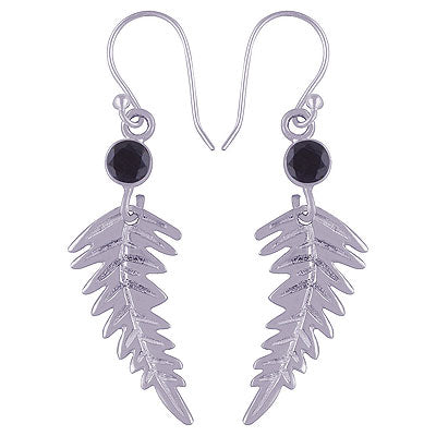 Beautiful Leaf Inspired Work Hanging Around Black Onyx Round Shape 925 Sterling Silver Dangle Earrings - R3500736-56