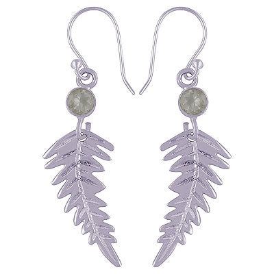 Beautiful Leaf Inspired Work Hanging Around Green Amethyst Round Shape 925 Sterling Silver Dangle Earrings - R3500736-91