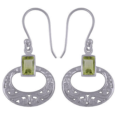 Classic Jali Cut Peridot Rectangle Shape 925 Sterling Solid Silver Dangle Earrings - R3500742-16