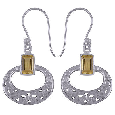 Classic Jali Cut Lemon Topaz Rectangle Shape 925 Sterling Solid Silver Dangle Earrings - R3500742-21
