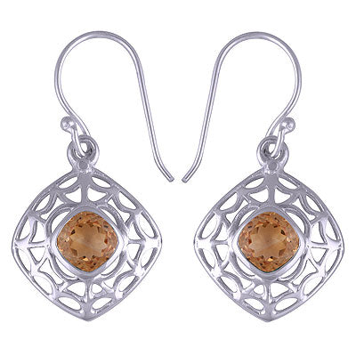 Gorgeous Cut Work Pattern Around Citrine Rhombus Shape 925 Sterling Solid Silver Dangle Earrings - R3500756-34