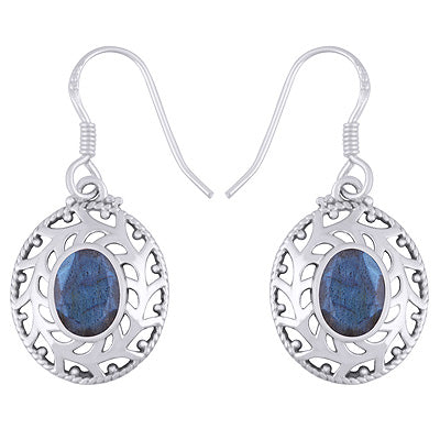 Alluring Jali Cut Work Around Labradorite Oval Shape 925 Sterling Solid Silver Dangle Earrings - R3500757-106