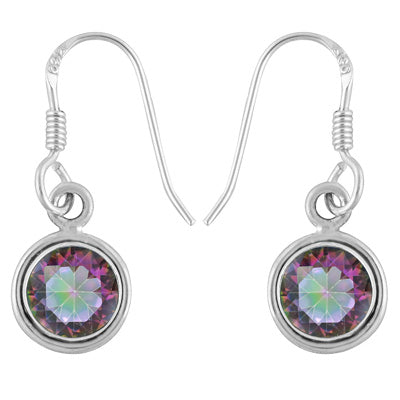 Stunning Pair Of Gemstones Mystic Topaz Round Shape 925 Sterling Solid Silver Dangle Earrings - R3500772-1