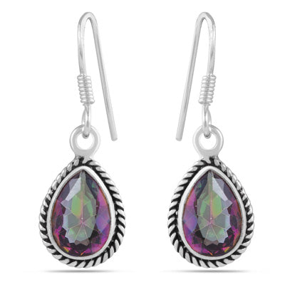 Authentic Wire Work Around Mystic Topaz Pear Shape 925 Sterling Solid Silver Earrings - R3500775-1