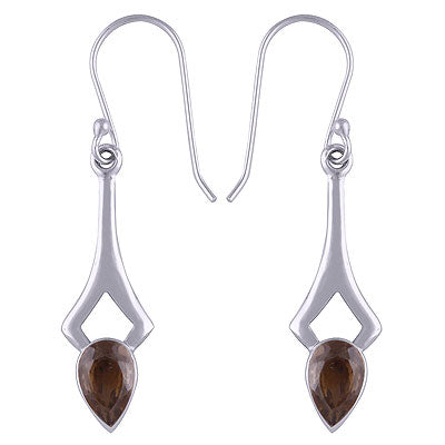Stunning Edgy Handcrafted Work Around Smoky Topaz Pear Shape 925 Sterling Silver Dangle Earrings - R3500814-44