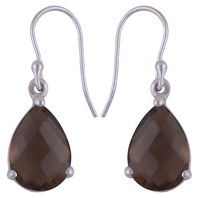 Dangling Prong Setting Smoky Topaz Pear Shape 925 Sterling Solid Silver Hanging Earrings - R3500830-294