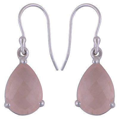 Dangling Prong Setting Rose Quartz Pear Shape 925 Sterling Solid Silver Hanging Earrings - R3500830-297