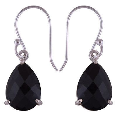 Dangling Prong Setting Black Onyx Pear Shape 925 Sterling Solid Silver Hanging Earrings - R3500830-46