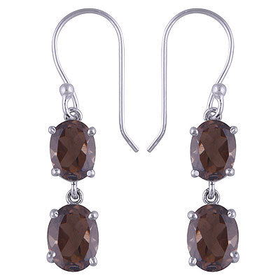 Beautiful Multiple Stone Prong Setting Smoky Topaz Oval Shape 925 Sterling Solid Silver Dangle Earrings - R3500855-132