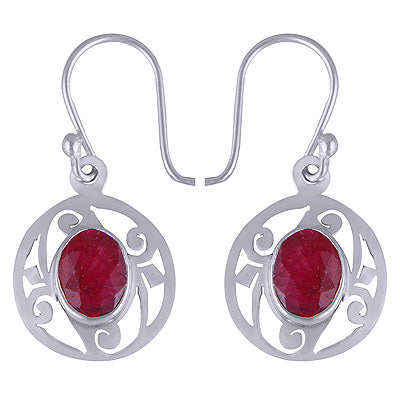 925 Sterling Silver Red Corundum Earrings - R3500859-17