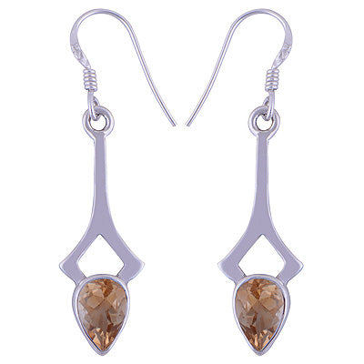 Alluring Edgy Design Around Citrine Pear Shape 925 Sterling Solid Silver Dangle Earrings - R3500903-15