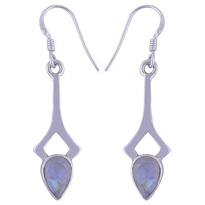 Alluring Edgy Design Around Rainbow Moonstone Pear Shape 925 Sterling Solid Silver Dangle Earrings - R3500903-20