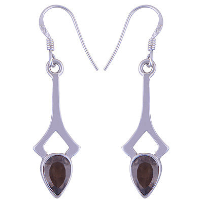 Alluring Edgy Design Around Smoky Topaz Pear Shape 925 Sterling Solid Silver Dangle Earrings - R3500903-25