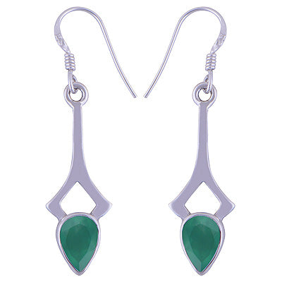 Alluring Edgy Design Around Green Onyx Pear Shape 925 Sterling Solid Silver Dangle Earrings - R3500903-28