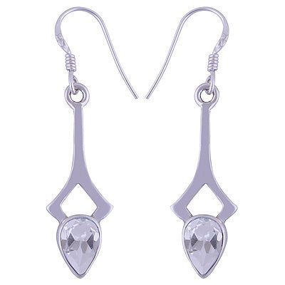 Alluring Edgy Design Around White Cubic Zirconia Pear Shape 925 Sterling Solid Silver Dangle Earrings - R3500903-32
