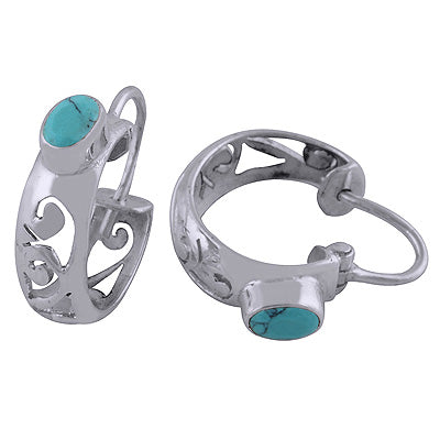 Gorgeous Bali in Turquoise Oval Shape 925 Sterling Solid Silver Earrings - R3500920-10
