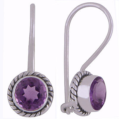 Gorgeous Textured Wire Around Amethyst Round Shape 925 Sterling Solid Silver Earrings - R3500925-41