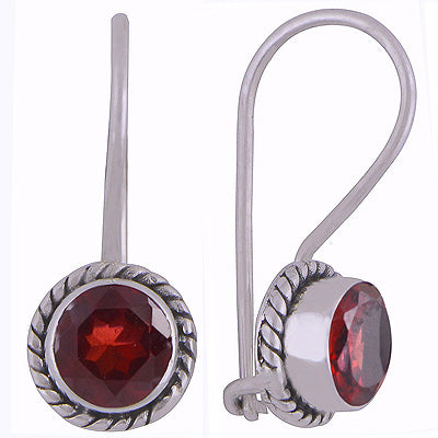 Gorgeous Textured Wire Around Garnet Round Shape 925 Sterling Solid Silver Earrings - R3500925-42