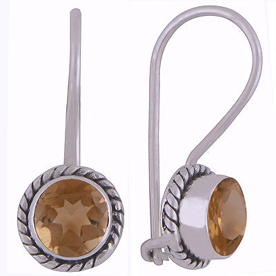 Gorgeous Textured Wire Around Citrine Round Shape 925 Sterling Solid Silver Earrings - R3500925-44