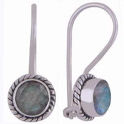 Gorgeous Textured Wire Around Labradorite Round Shape 925 Sterling Solid Silver Earrings - R3500925-46