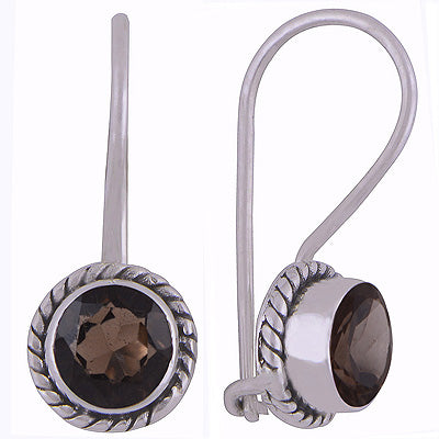 Gorgeous Textured Wire Around Smoky Topaz Round Shape 925 Sterling Solid Silver Earrings - R3500925-47