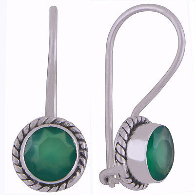 Gorgeous Textured Wire Around Green Onyx Round Shape 925 Sterling Solid Silver Earrings - R3500925-51