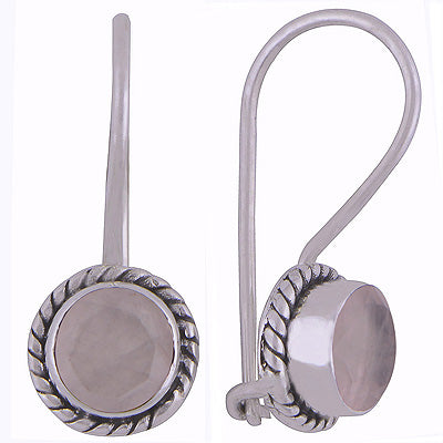 Gorgeous Textured Wire Around Rose Quartz Round Shape 925 Sterling Solid Silver Earrings - R3500925-52