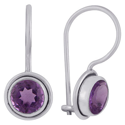 Beautiful Seated Gemstone Amethyst Round Shape 925 Sterling Solid Silver Earrings - R3500926-41