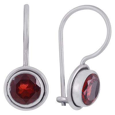 Beautiful Seated Gemstone Garnet Round Shape 925 Sterling Solid Silver Earrings - R3500926-42