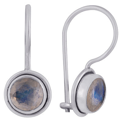Beautiful Seated Gemstone Rainbow Moonstone Round Shape 925 Sterling Solid Silver Earrings - R3500926-45