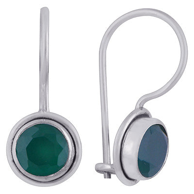 Beautiful Seated Gemstone Green Onyx Round Shape 925 Sterling Solid Silver Earrings - R3500926-51