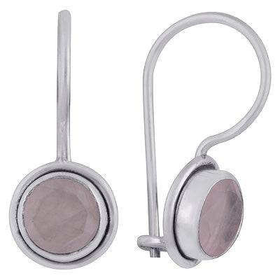 Beautiful Seated Gemstone Rose Quartz Round Shape 925 Sterling Solid Silver Earrings - R3500926-52