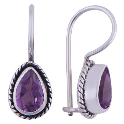 Alluring Twisted Wire Work Around Amethyst Pear Shape 925 Sterling Solid Silver Earrings - R3500930-51