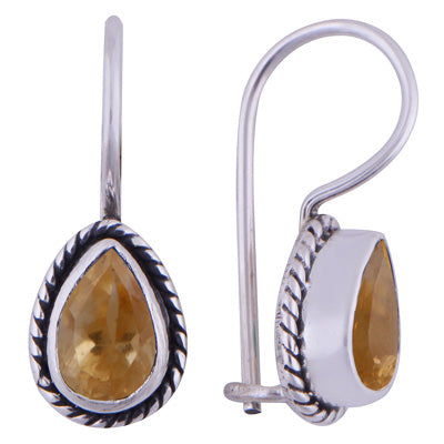 Alluring Twisted Wire Work Around Citrine Pear Shape 925 Sterling Solid Silver Earrings - R3500930-54