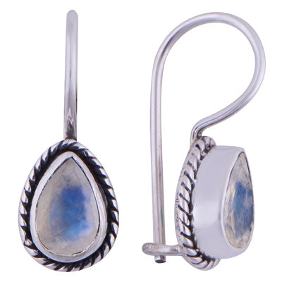 Alluring Twisted Wire Work Around Rainbow Moonstone Pear Shape 925 Sterling Solid Silver Earrings - R3500930-55