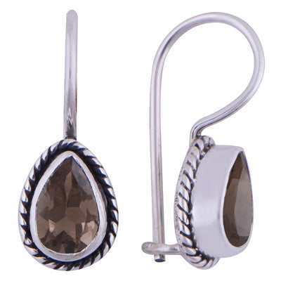 Alluring Twisted Wire Work Around Smoky Topaz Pear Shape 925 Sterling Solid Silver Earrings - R3500930-57
