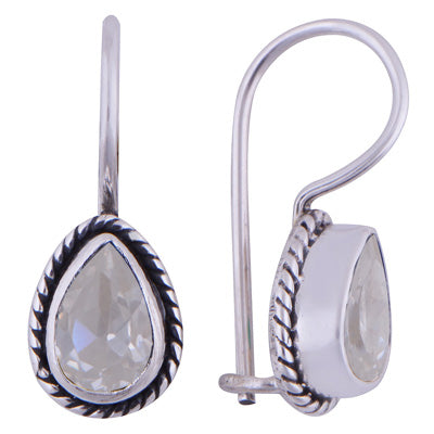 Alluring Twisted Wire Work Around White Cubic Zirconia Pear Shape 925 Sterling Solid Silver Earrings - R3500930-58